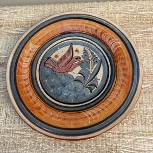 Vintage Antique Tonala Style pottery plate hand painted in Mexico, 9"